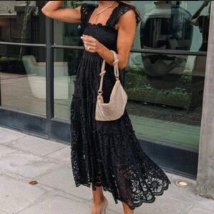 Elegant Black Lace Midi Dress